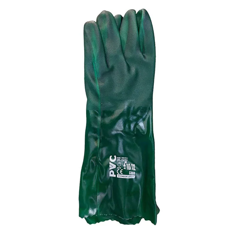 PIONEER SAFETY Gloves PVC Coat Green Textured Heavy Duty Open Cuff 40cm