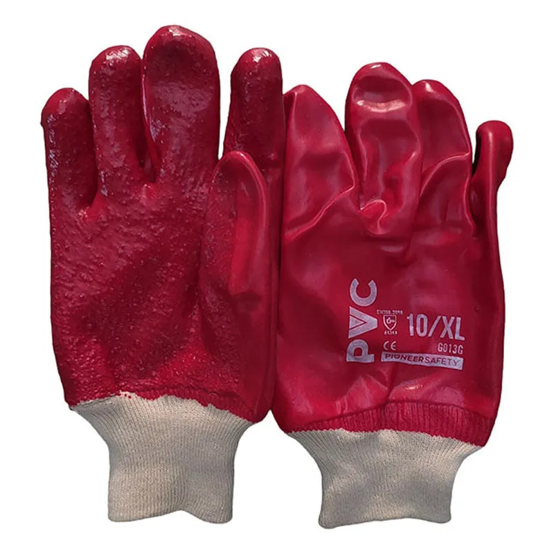 PIONEER SAFETY Gloves PVC Coat Red Extra Heavy Duty Terry Palm Rough Knit Wrist Large