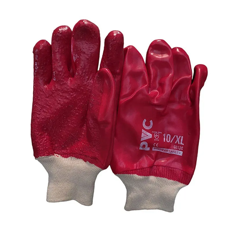 PIONEER SAFETY Gloves PVC Coat Red Extra Heavy Duty Terry Palm Rough Knit Wrist Large