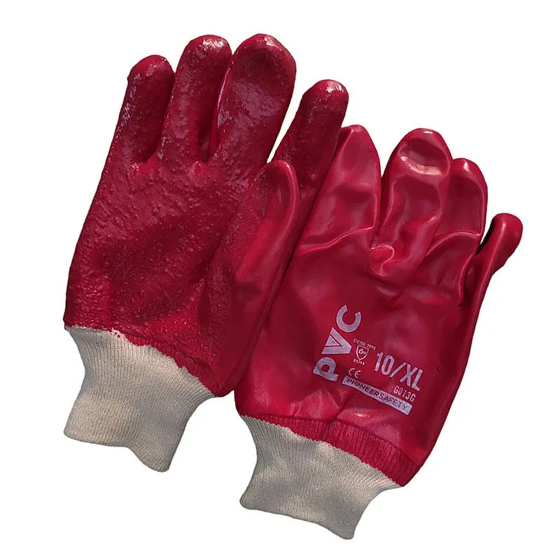 PIONEER SAFETY Gloves PVC Coat Red Extra Heavy Duty Terry Palm Rough Knit Wrist Large