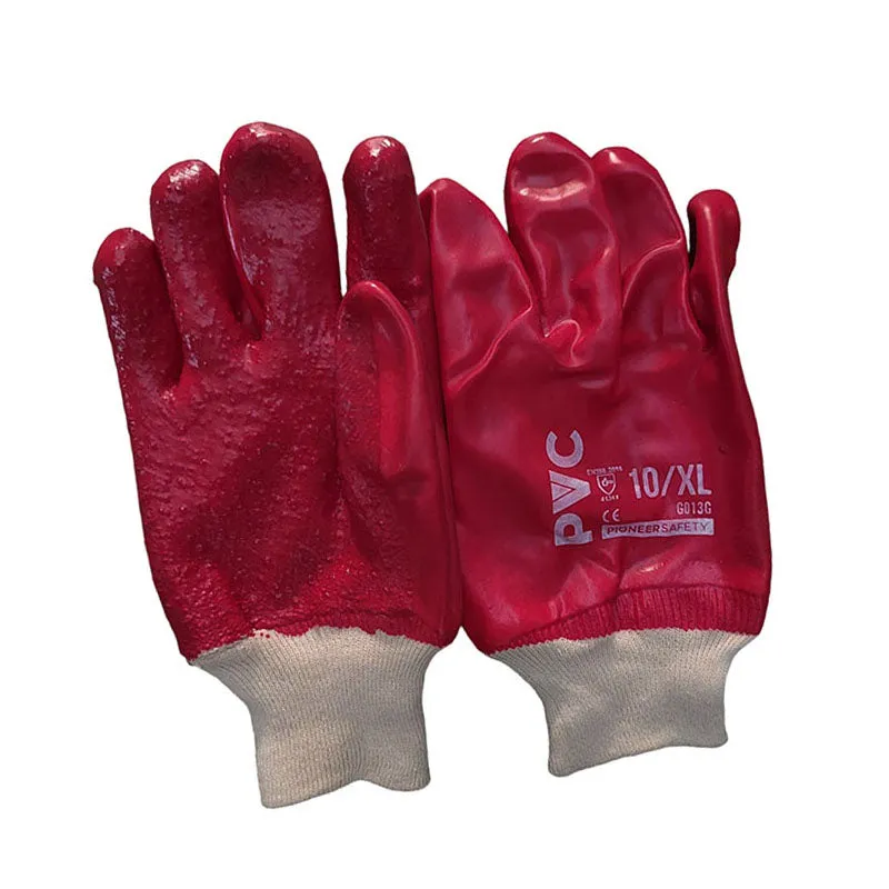 PIONEER SAFETY Gloves PVC Coat Red Extra Heavy Duty Terry Palm Rough Knit Wrist Large