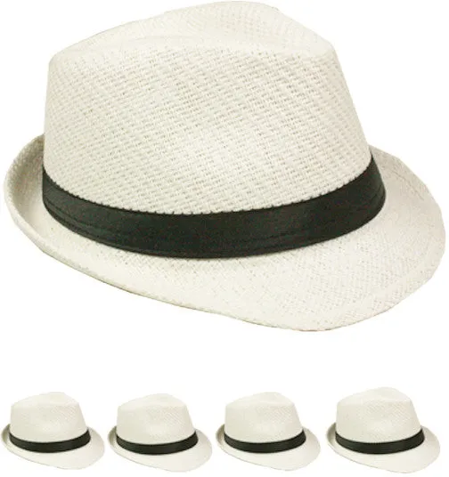 plain paper straw white fedora hat Case of 72