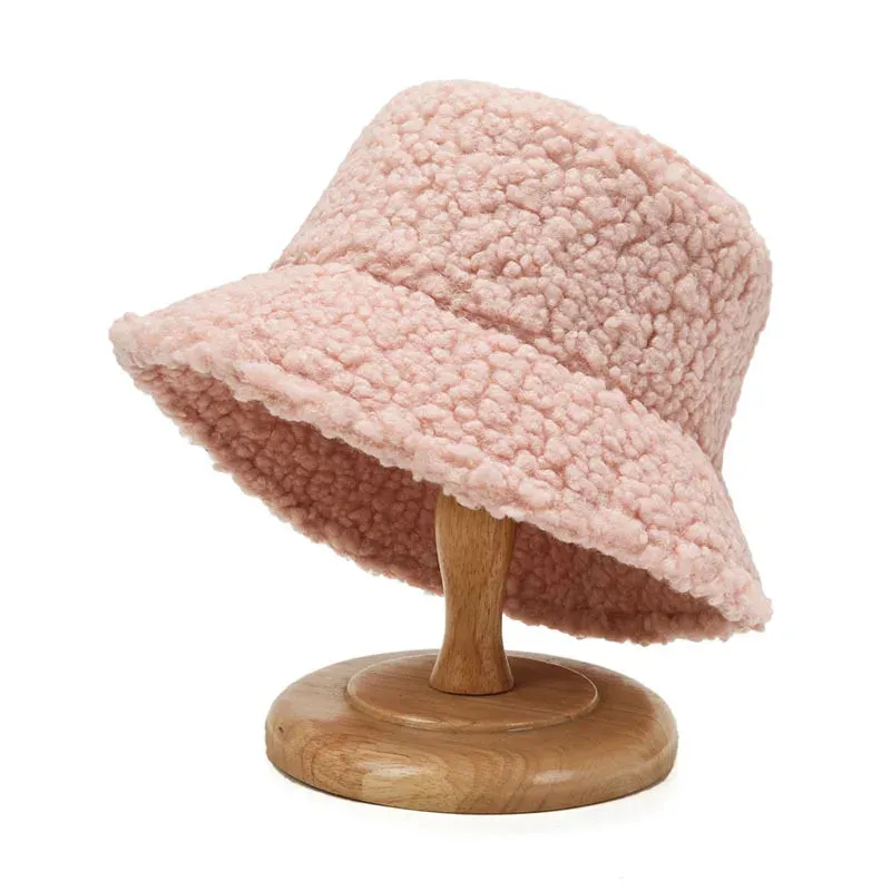 Plush Soft Ruffle Winter Warm Bucket Hat Lotus Leaf Women Outdoor Cap