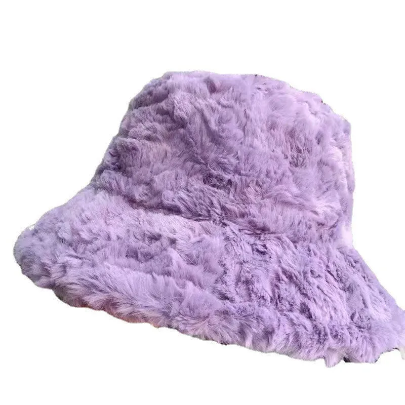 Plush Soft Ruffle Winter Warm Bucket Hat Lotus Leaf Women Outdoor Cap
