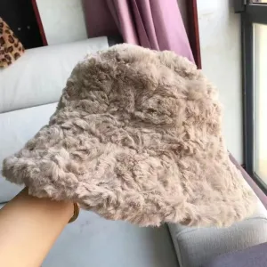 Plush Soft Ruffle Winter Warm Bucket Hat Lotus Leaf Women Outdoor Cap