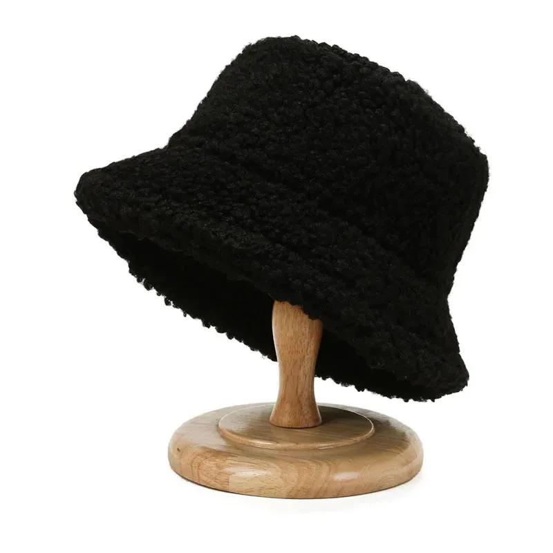 Plush Soft Ruffle Winter Warm Bucket Hat Lotus Leaf Women Outdoor Cap