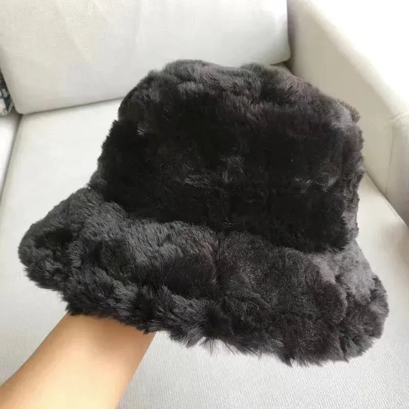 Plush Soft Ruffle Winter Warm Bucket Hat Lotus Leaf Women Outdoor Cap