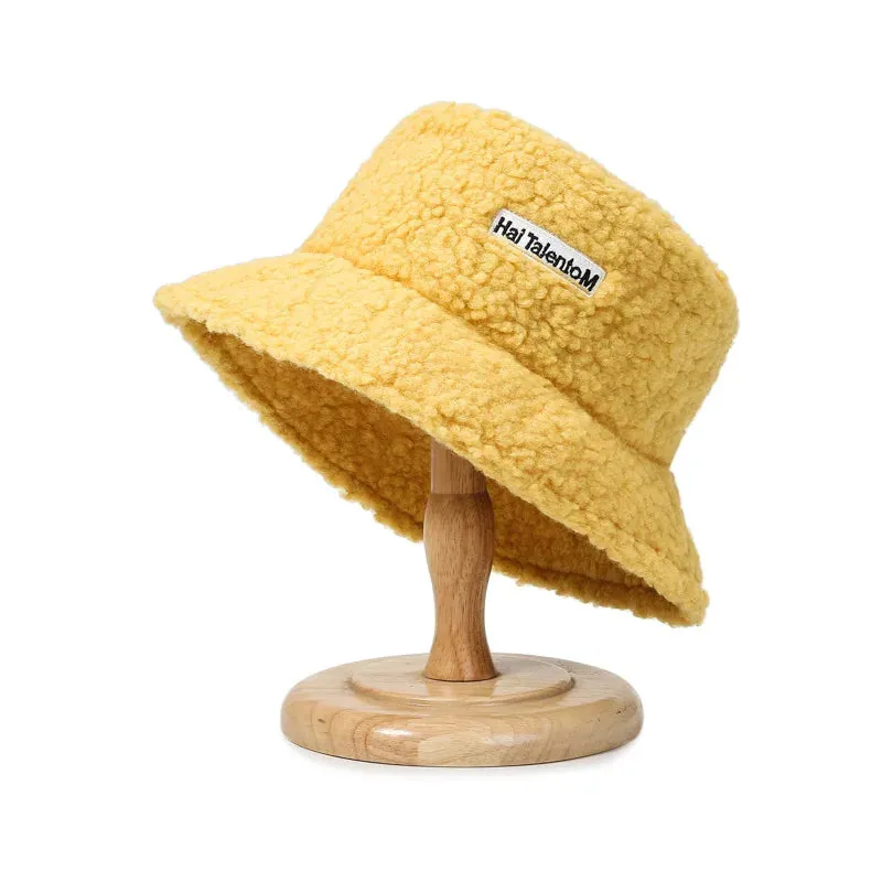 Plush Soft Ruffle Winter Warm Bucket Hat Lotus Leaf Women Outdoor Cap