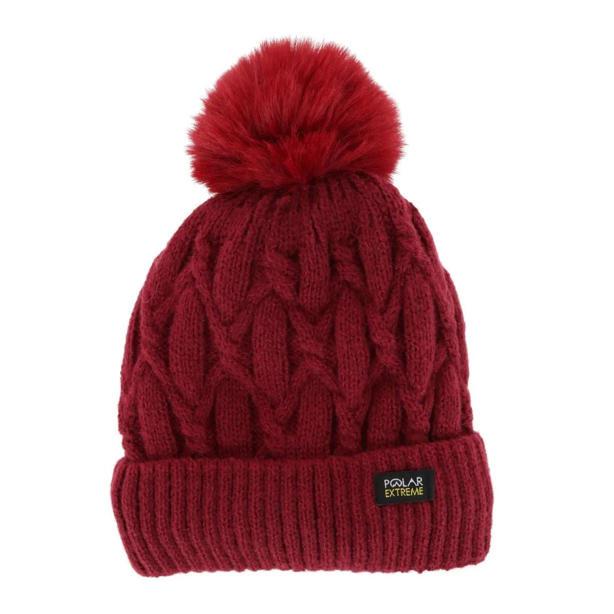 Polar Extreme Girl's Insulated Thermal Cable Knit Winter Cuff Beanie with Pom
