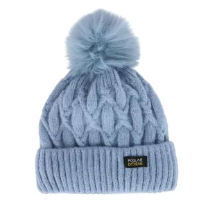 Polar Extreme Girl's Insulated Thermal Cable Knit Winter Cuff Beanie with Pom