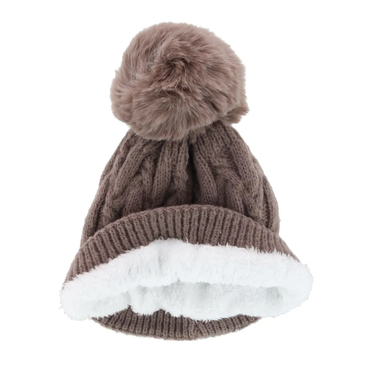 Polar Extreme Girl's Insulated Thermal Cable Knit Winter Cuff Beanie with Pom