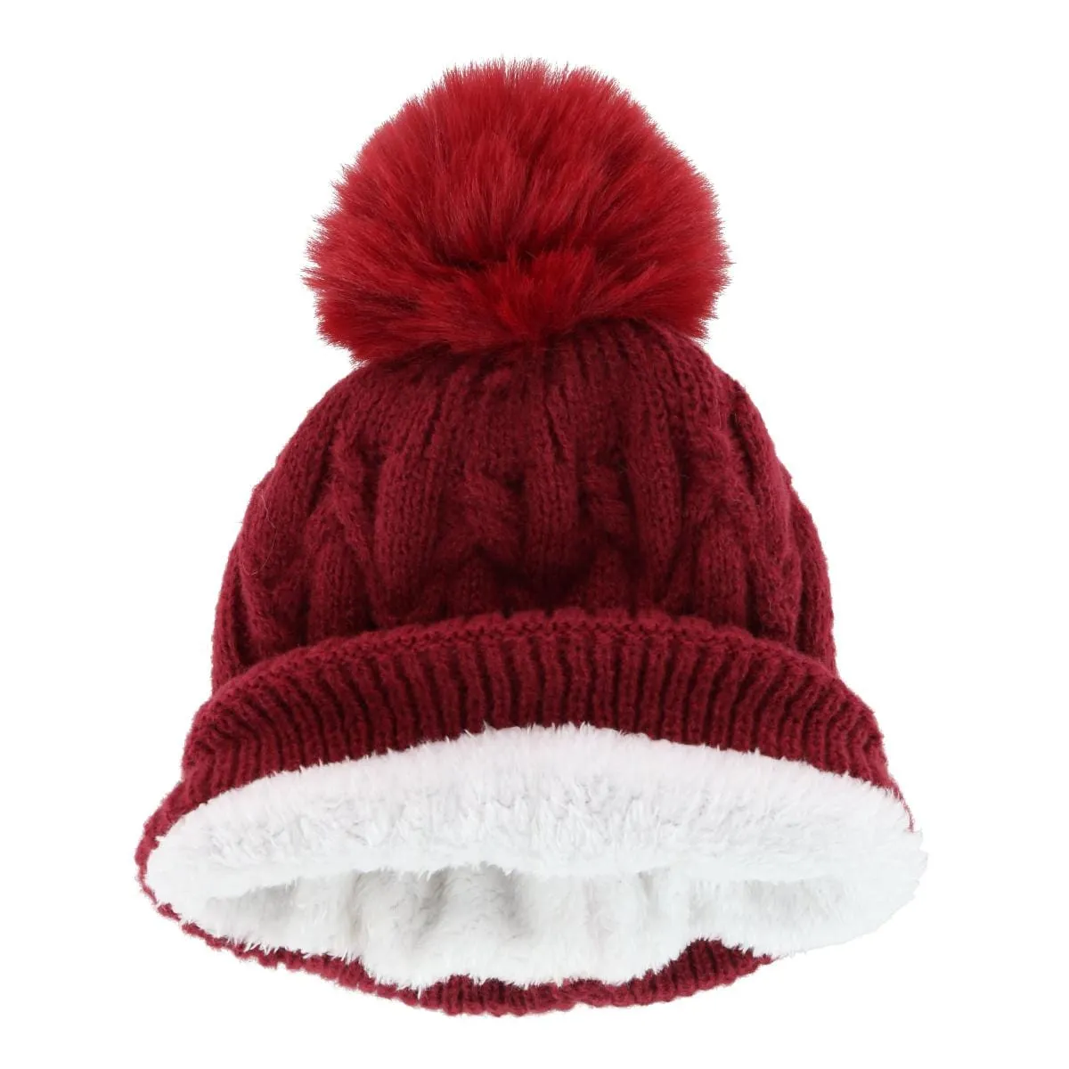 Polar Extreme Girl's Insulated Thermal Cable Knit Winter Cuff Beanie with Pom