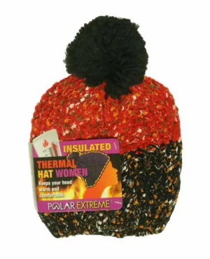 Polar Extreme Women's Thermal Fleece Lined Insulated Pom Pom Beanie Black Red