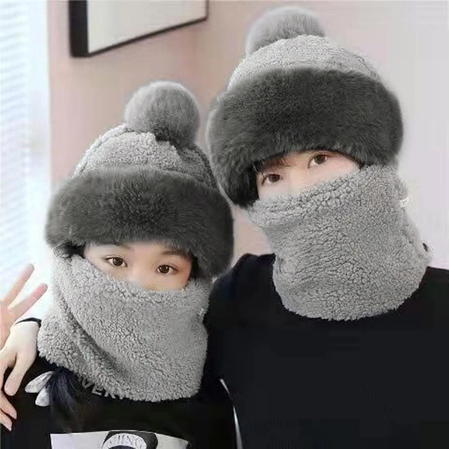Pom Beanie Hat Women Men Winter Hat Pom Knit Hat Beanie with Pom Acrylic Winter Cap with Cuff and Pom