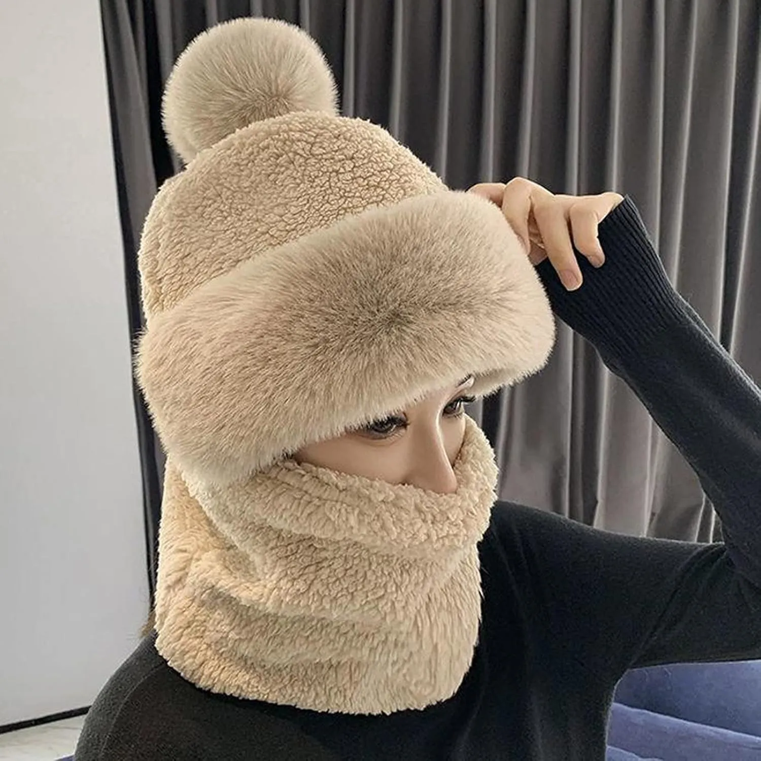 Pom Beanie Hat Women Men Winter Hat Pom Knit Hat Beanie with Pom Acrylic Winter Cap with Cuff and Pom