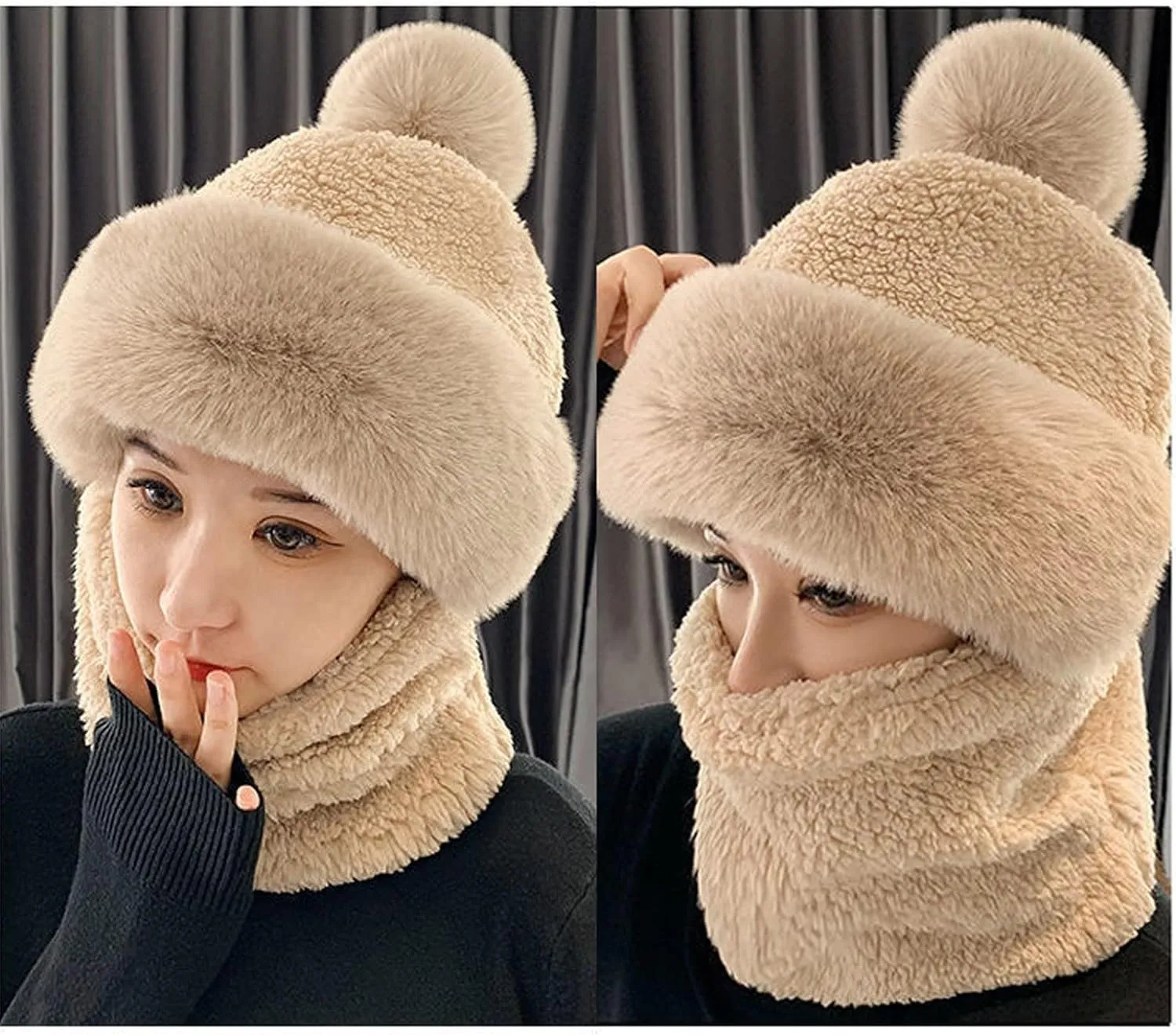 Pom Beanie Hat Women Men Winter Hat Pom Knit Hat Beanie with Pom Acrylic Winter Cap with Cuff and Pom