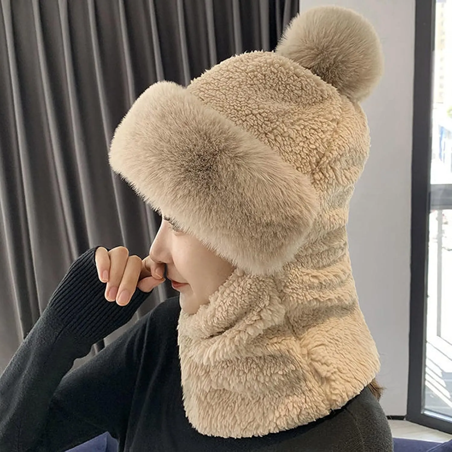 Pom Beanie Hat Women Men Winter Hat Pom Knit Hat Beanie with Pom Acrylic Winter Cap with Cuff and Pom