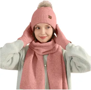 Pompom Beanie Winter Hat for Women Warm Chunky Soft Cable Knit Hats Pompom Cold Weather Knitted Cap