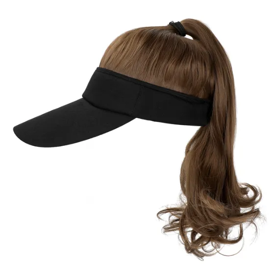 Ponytail Wavy Hairy Cap Wig Hats with Visor Hair Hat for Women Synthetic Curly Wig