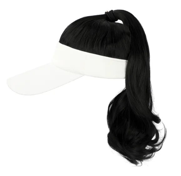 Ponytail Wavy Hairy Cap Wig Hats with Visor Hair Hat for Women Synthetic Curly Wig