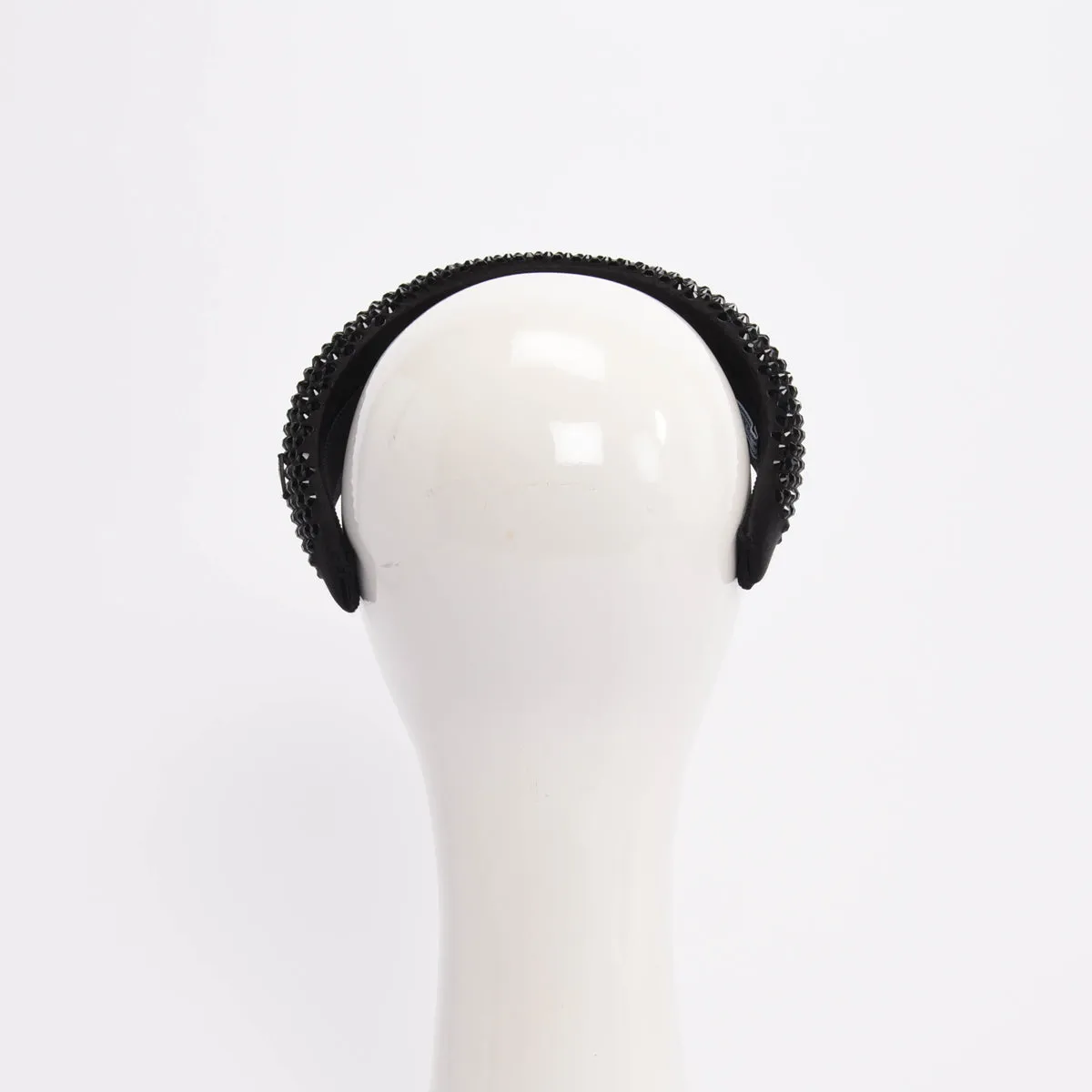 Prada Black Satin Crystal Embellished Headband