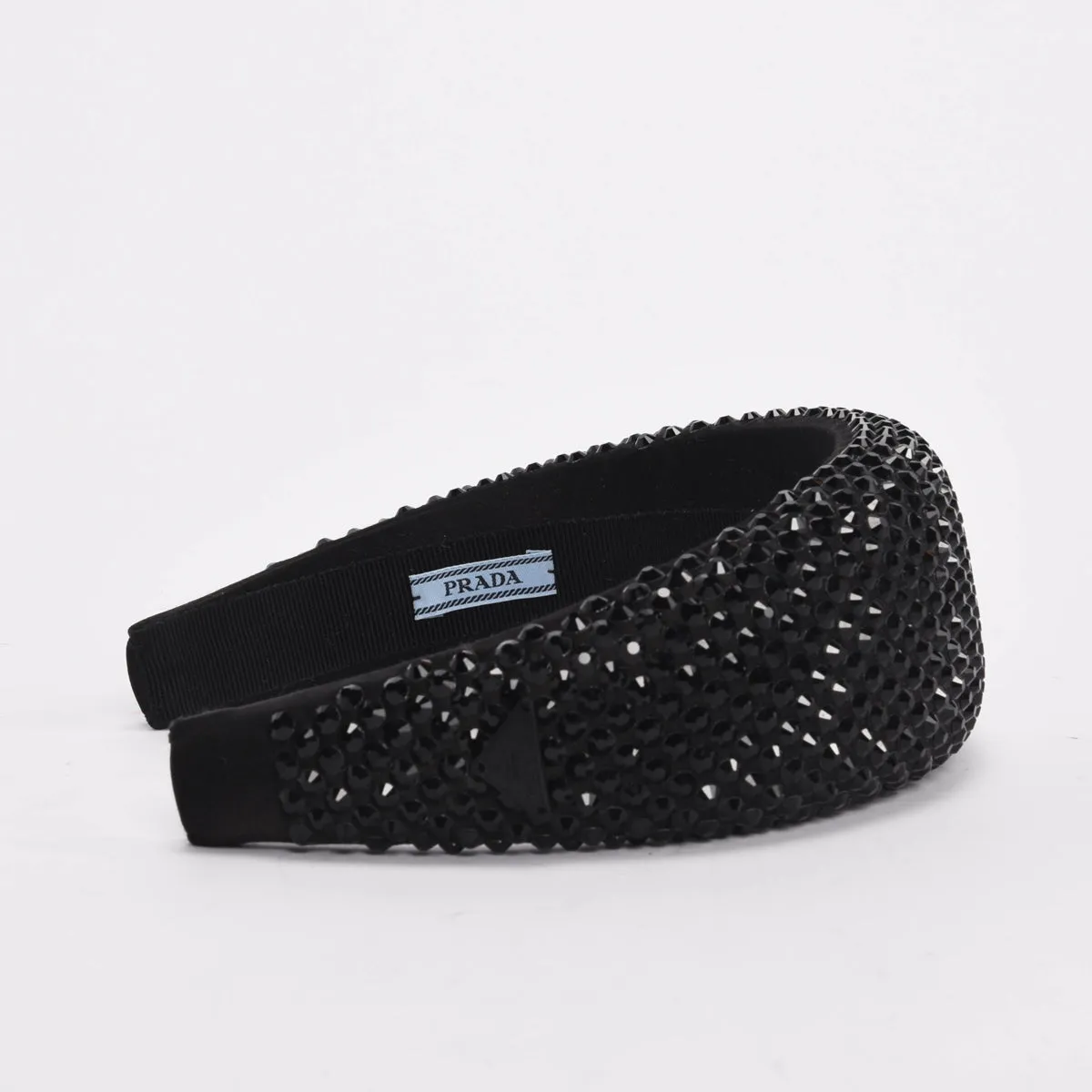 Prada Black Satin Crystal Embellished Headband