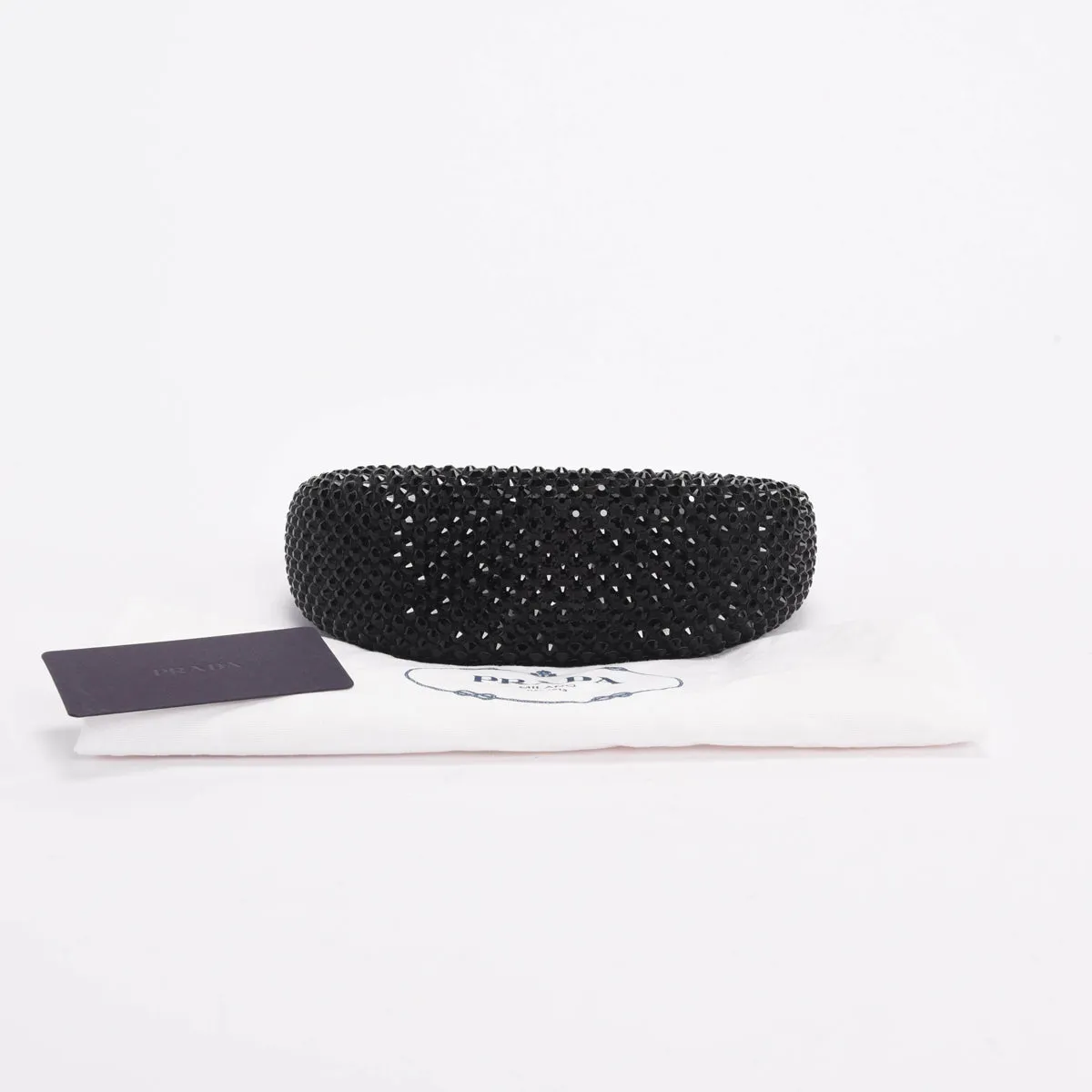 Prada Black Satin Crystal Embellished Headband