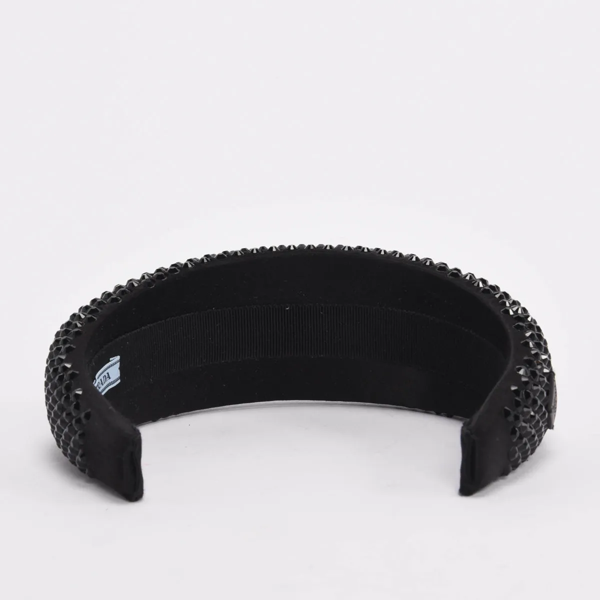 Prada Black Satin Crystal Embellished Headband
