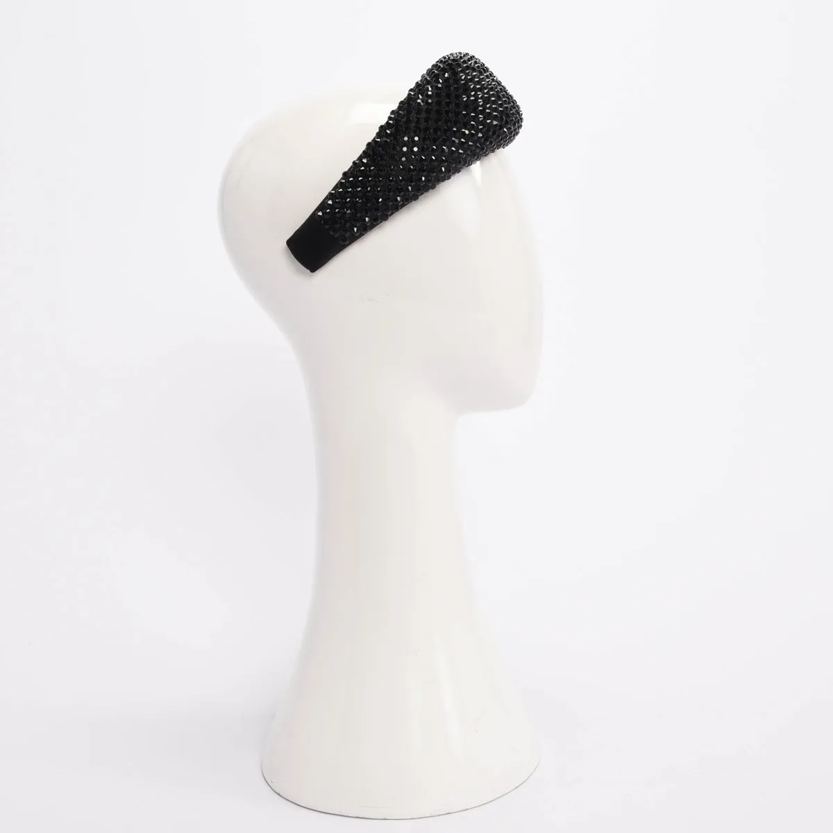 Prada Black Satin Crystal Embellished Headband