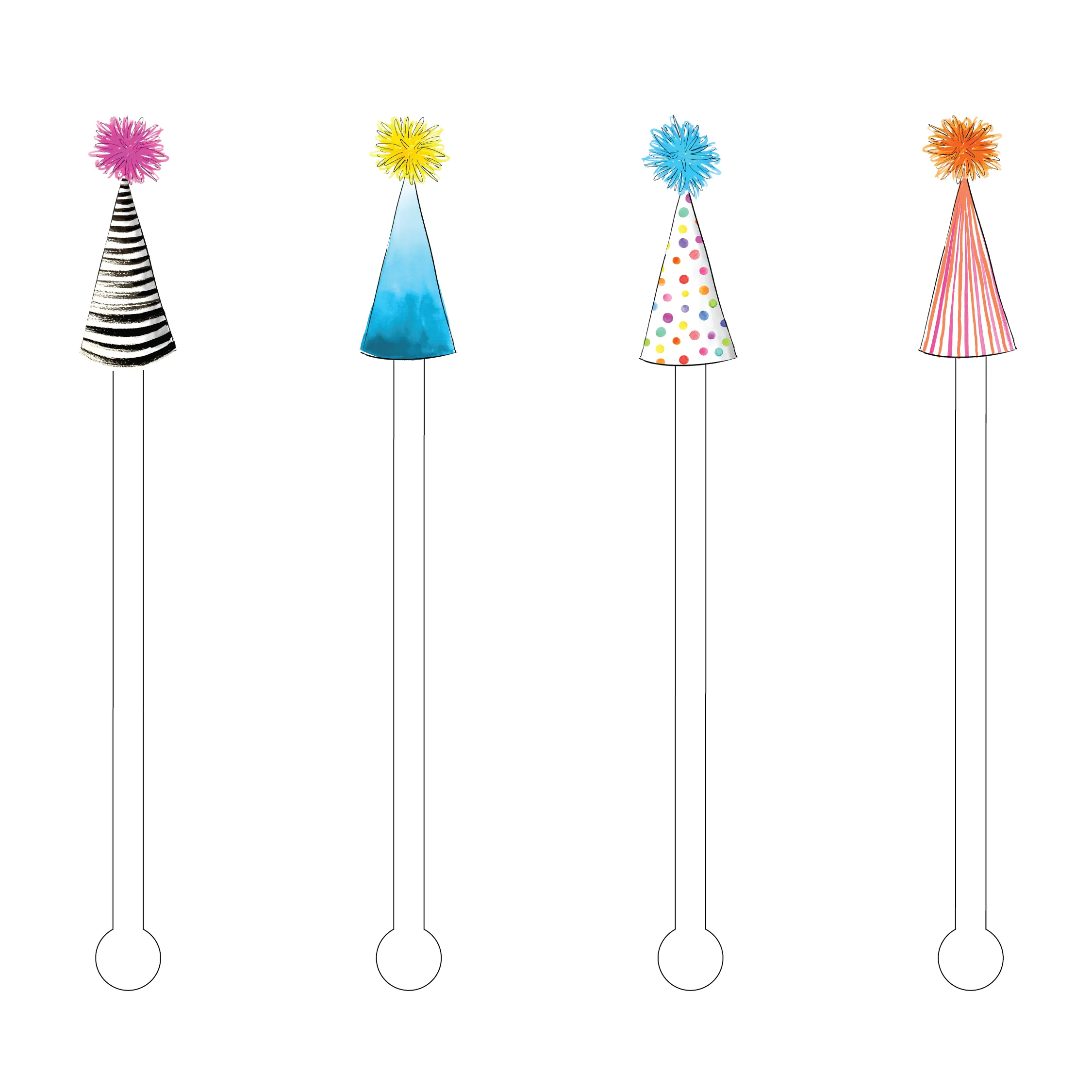 Preppy Party Hats Acrylic Stir Sticks