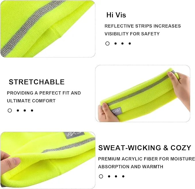 ProtectX 2packs High Visibility Safety Beanies, 360-Degree Reflective Comfortable Knit Beanie Headcover Hat, Warming Cap for Work