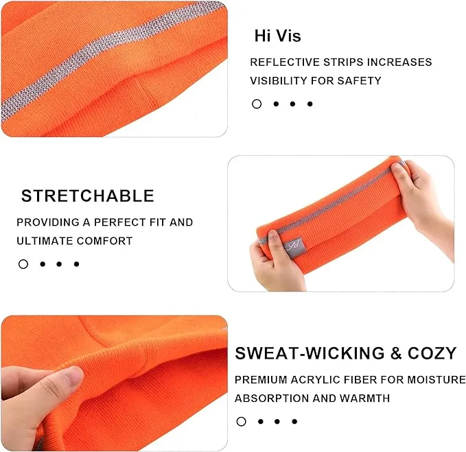 ProtectX 2packs High Visibility Safety Beanies, 360-Degree Reflective Comfortable Knit Beanie Headcover Hat, Warming Cap for Work