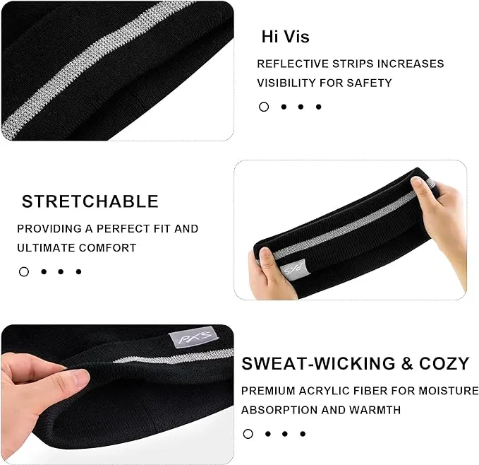 ProtectX 2packs High Visibility Safety Beanies, 360-Degree Reflective Comfortable Knit Beanie Headcover Hat, Warming Cap for Work