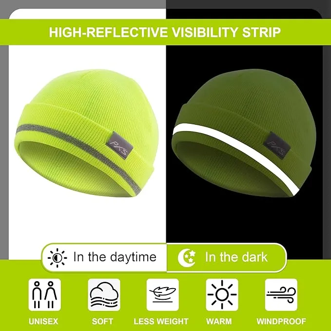 ProtectX 2packs High Visibility Safety Beanies, 360-Degree Reflective Comfortable Knit Beanie Headcover Hat, Warming Cap for Work