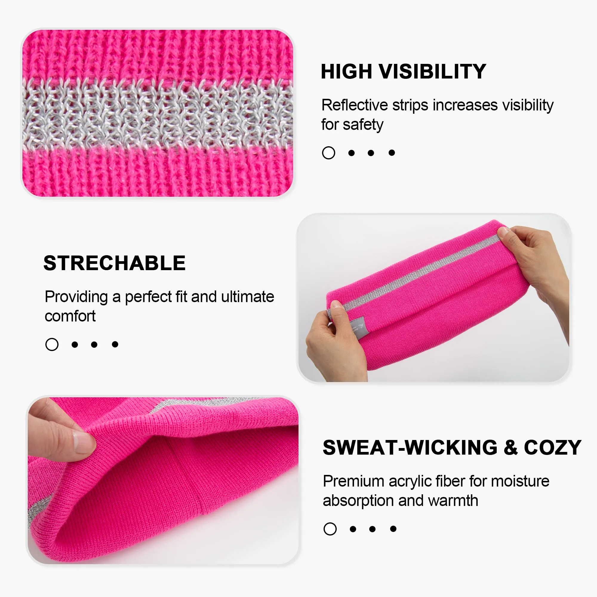 ProtectX 2packs High Visibility Safety Beanies, 360-Degree Reflective Comfortable Knit Beanie Headcover Hat, Warming Cap for Work