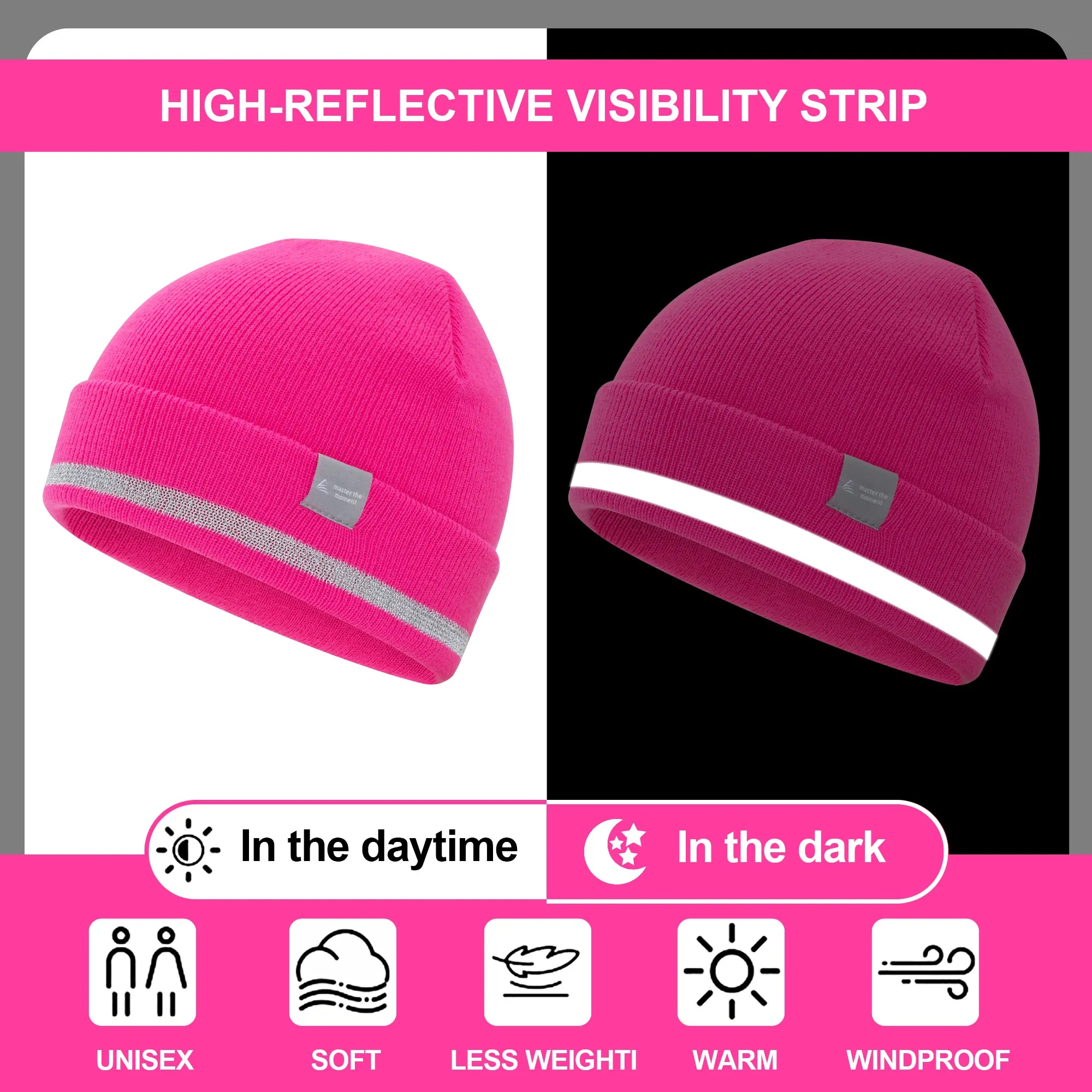 ProtectX 2packs High Visibility Safety Beanies, 360-Degree Reflective Comfortable Knit Beanie Headcover Hat, Warming Cap for Work