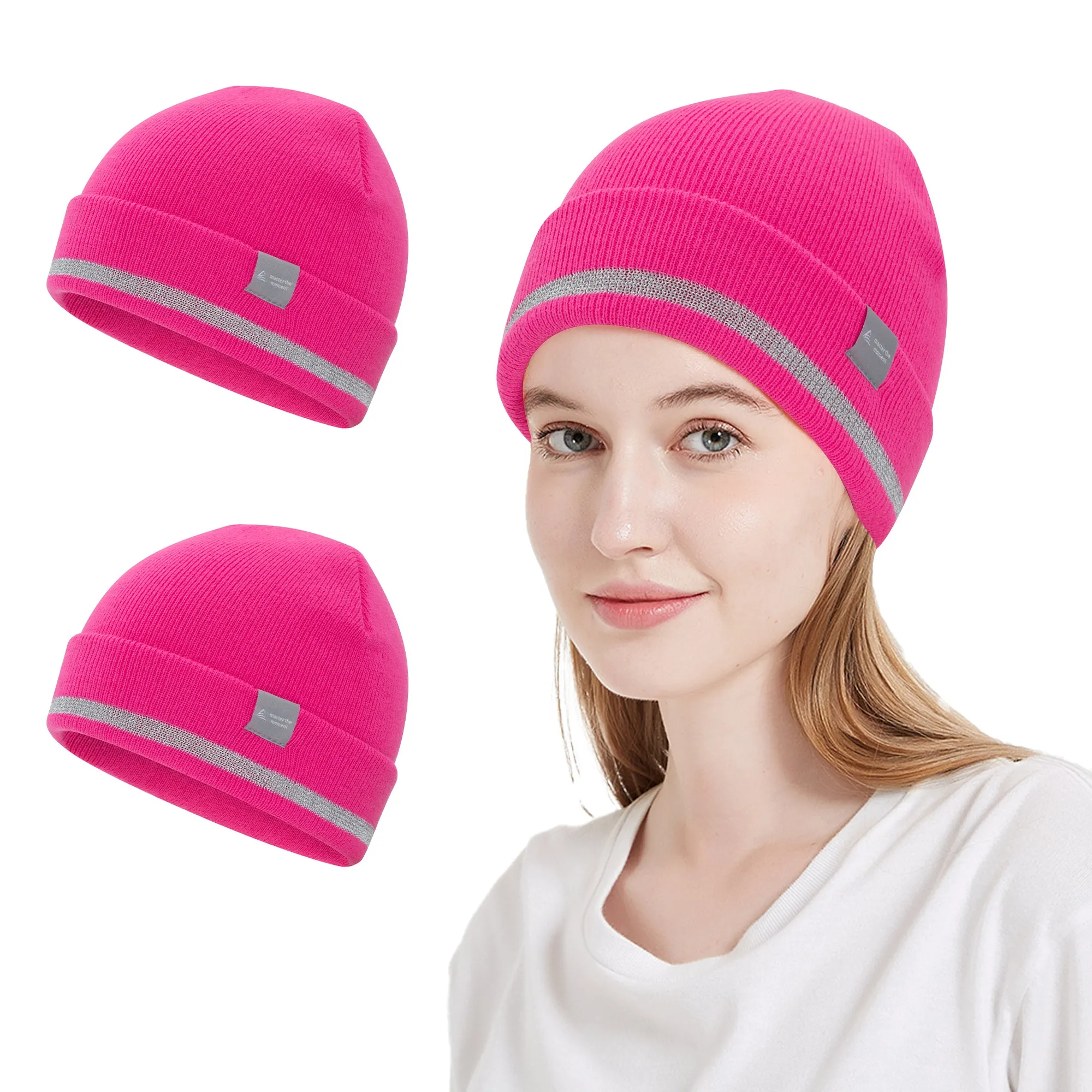 ProtectX 2packs High Visibility Safety Beanies, 360-Degree Reflective Comfortable Knit Beanie Headcover Hat, Warming Cap for Work
