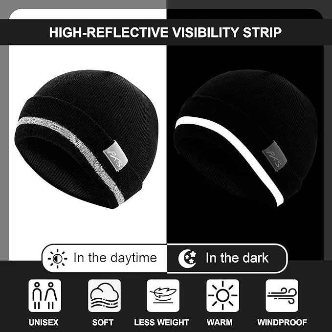 ProtectX 2packs High Visibility Safety Beanies, 360-Degree Reflective Comfortable Knit Beanie Headcover Hat, Warming Cap for Work