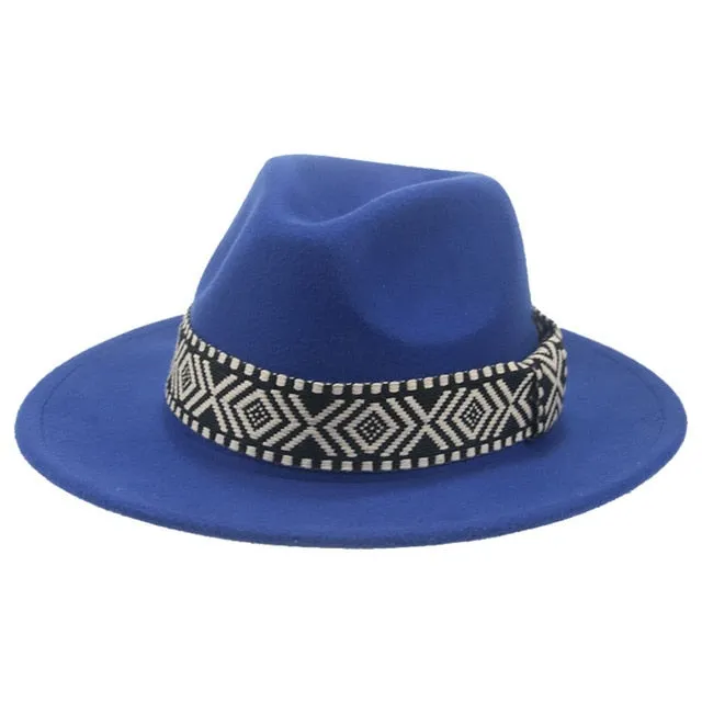 "Stylish Wide Brim Fedora Hat with Trendy Black Band Print - Perfect for all ocassions"
