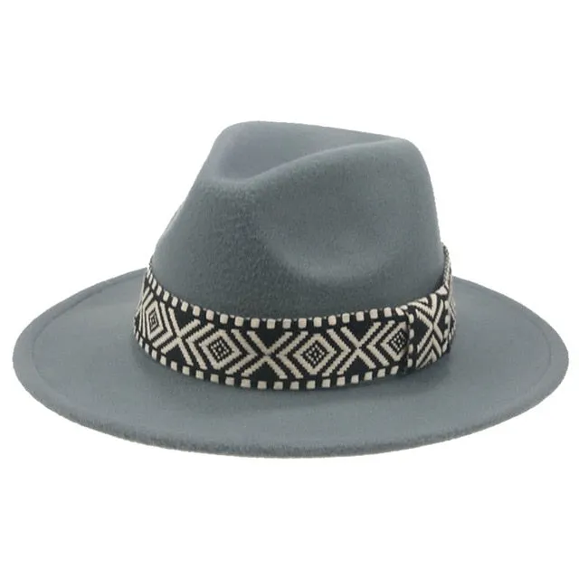 "Stylish Wide Brim Fedora Hat with Trendy Black Band Print - Perfect for all ocassions"