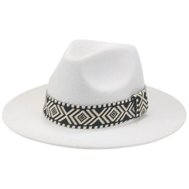"Stylish Wide Brim Fedora Hat with Trendy Black Band Print - Perfect for all ocassions"