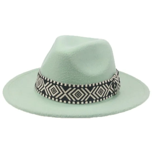 "Stylish Wide Brim Fedora Hat with Trendy Black Band Print - Perfect for all ocassions"