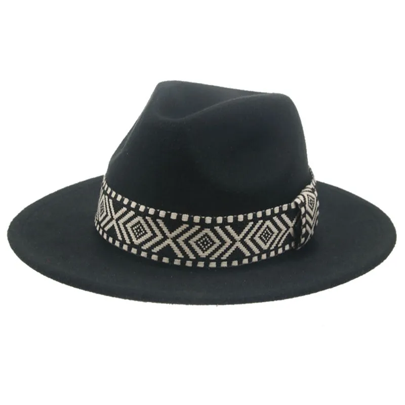 "Stylish Wide Brim Fedora Hat with Trendy Black Band Print - Perfect for all ocassions"
