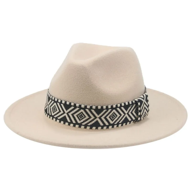 "Stylish Wide Brim Fedora Hat with Trendy Black Band Print - Perfect for all ocassions"