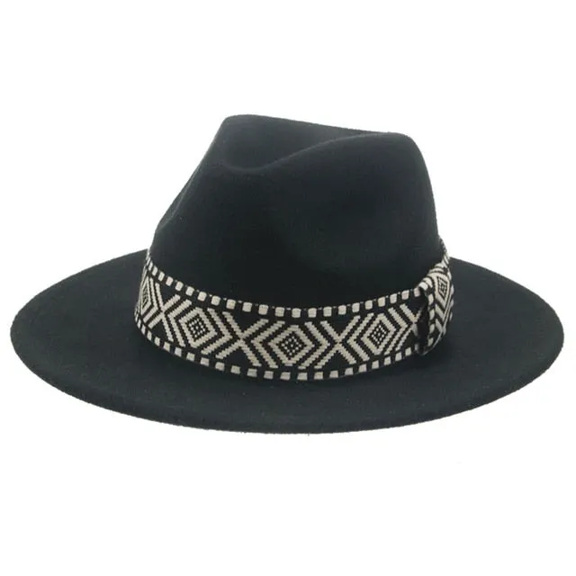 "Stylish Wide Brim Fedora Hat with Trendy Black Band Print - Perfect for all ocassions"