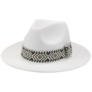"Stylish Wide Brim Fedora Hat with Trendy Black Band Print - Perfect for all ocassions"