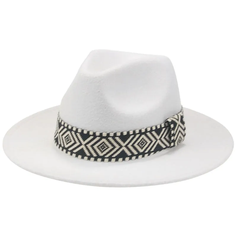 "Stylish Wide Brim Fedora Hat with Trendy Black Band Print - Perfect for all ocassions"
