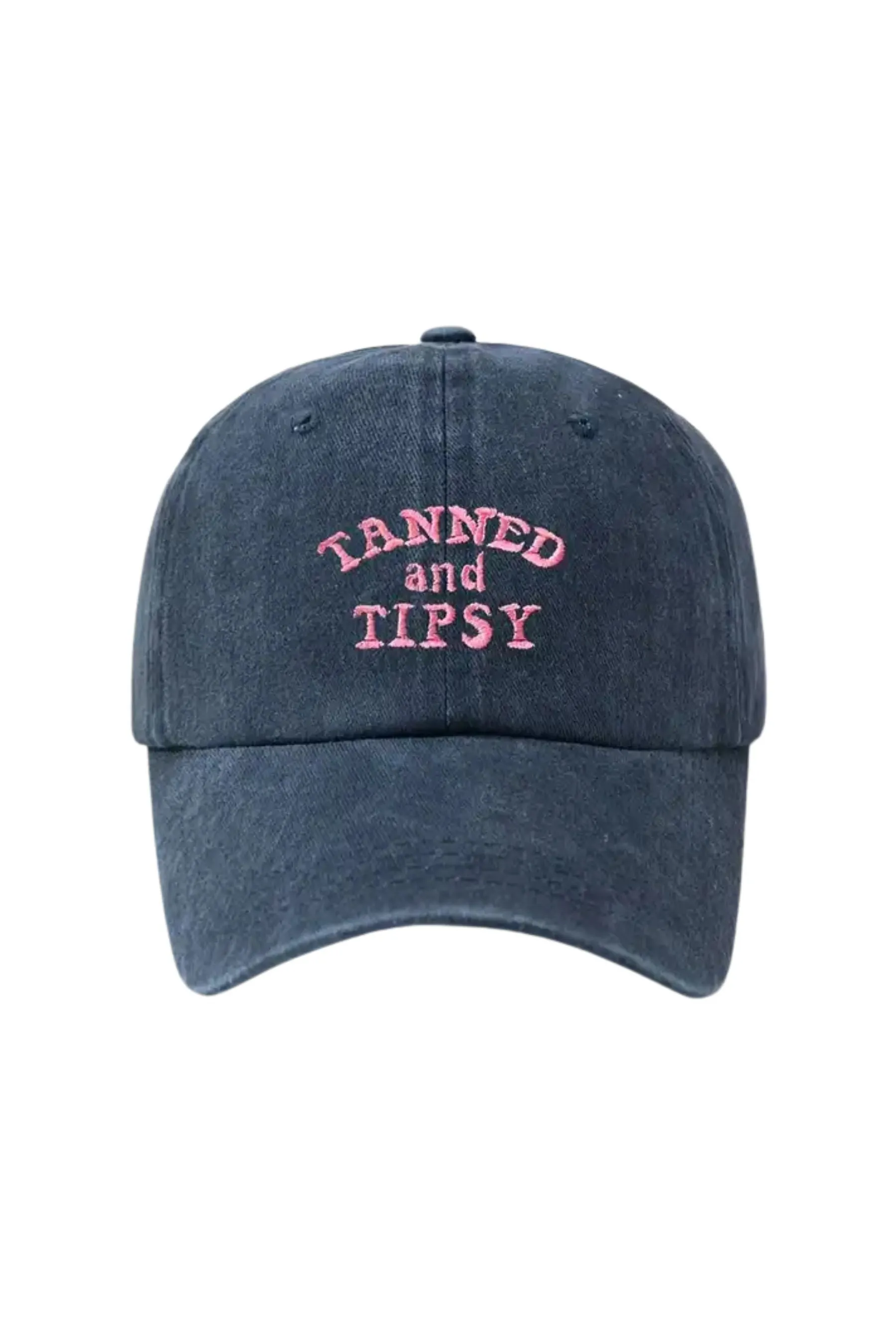 "Tanned & Tipsy" Cap | Washed Navy with Pink Embroidery
