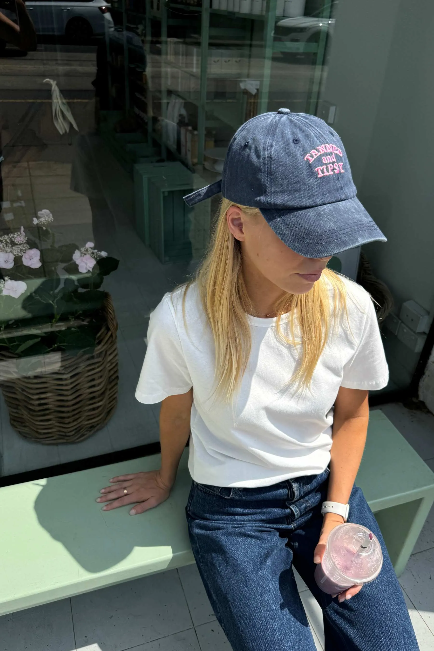 "Tanned & Tipsy" Cap | Washed Navy with Pink Embroidery
