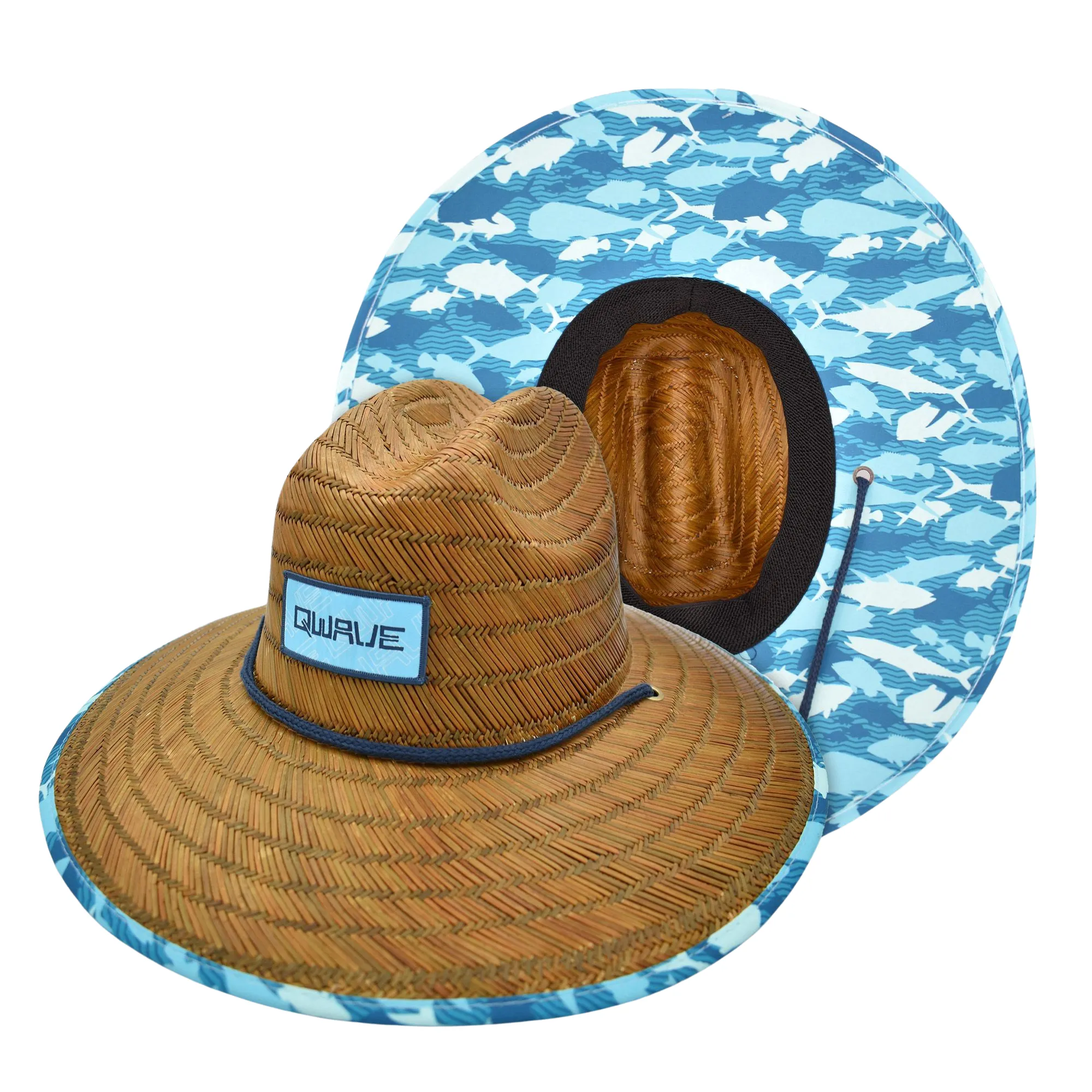 Qwave Mens and Womens Straw Hat - Cool Fishing Print Designs, Beach Gear Sun Hats for Men Protects from Summer Sun - Lifeguard Hat - Aquafish Print